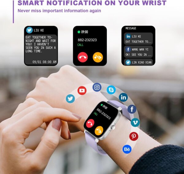 Reloj inteligente para hombres y mujeres, compatible con iPhone, Samsung, teléfono Android de 1.69 pulgadas, pantalla táctil completa IP68, impermeable, Bluetooth, monitor de ritmo cardíaco y sueño, color negro - Imagen 17