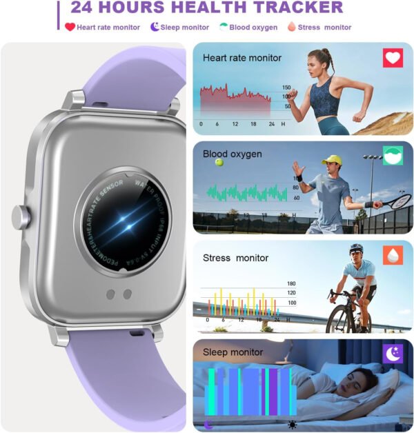 Reloj inteligente para hombres y mujeres, compatible con iPhone, Samsung, teléfono Android de 1.69 pulgadas, pantalla táctil completa IP68, impermeable, Bluetooth, monitor de ritmo cardíaco y sueño, color negro - Imagen 18