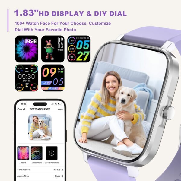 Reloj inteligente para hombres y mujeres, compatible con iPhone, Samsung, teléfono Android de 1.69 pulgadas, pantalla táctil completa IP68, impermeable, Bluetooth, monitor de ritmo cardíaco y sueño, color negro - Imagen 20