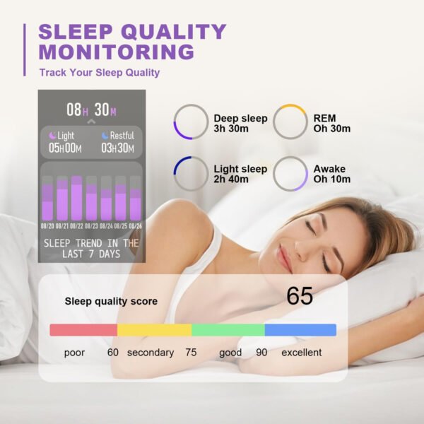 Reloj inteligente para hombres y mujeres, compatible con iPhone, Samsung, teléfono Android de 1.69 pulgadas, pantalla táctil completa IP68, impermeable, Bluetooth, monitor de ritmo cardíaco y sueño, color negro - Imagen 21