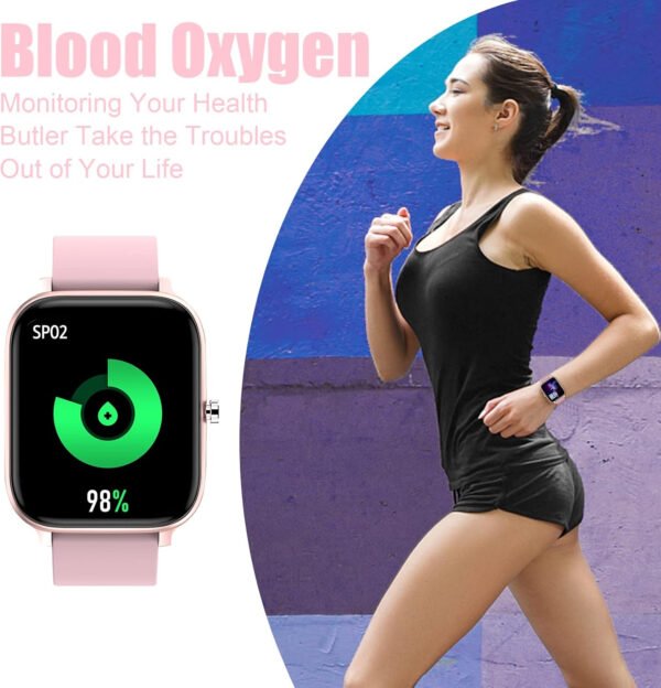 Reloj inteligente para hombres y mujeres, compatible con iPhone, Samsung, teléfono Android de 1.69 pulgadas, pantalla táctil completa IP68, impermeable, Bluetooth, monitor de ritmo cardíaco y sueño, color negro - Imagen 26