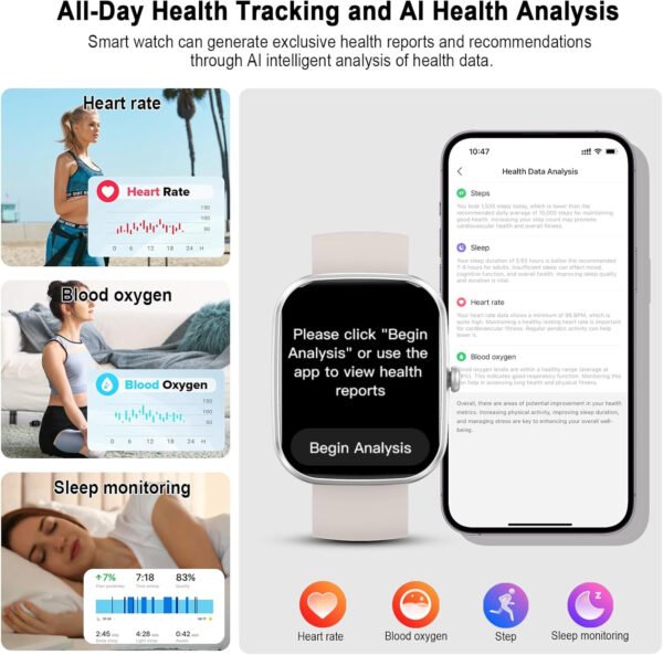 AI Smart Watch with ChatGPT, 1.91" Bluetooth Calling Smartwatch for Men Women, 110+ Fitness Modes Activity Tracker, Heart Rate/Sleep/Calorie Monitor, IP68 Waterproof Step Counter for Android iOS - Imagen 11
