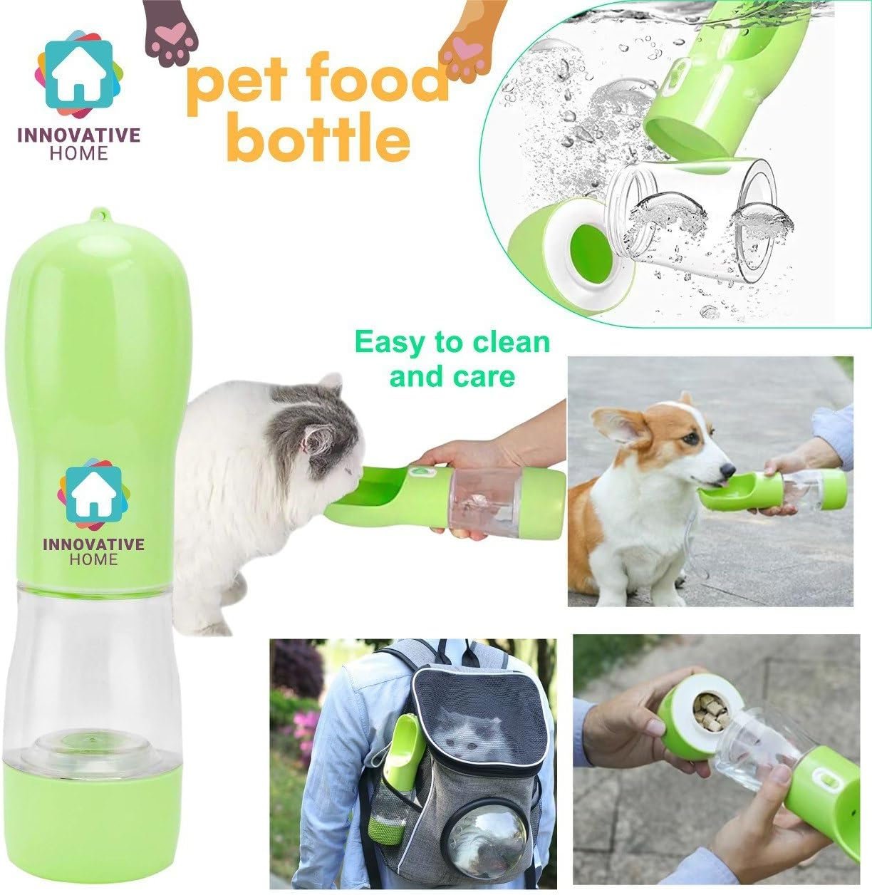 Botella portátil de agua y comida para perros, limpiador de patas, cepillo, toalla, botella de agua de viaje para perros y gatos, perfecta para viajes por carretera, paseos y aventuras - Imagen 6