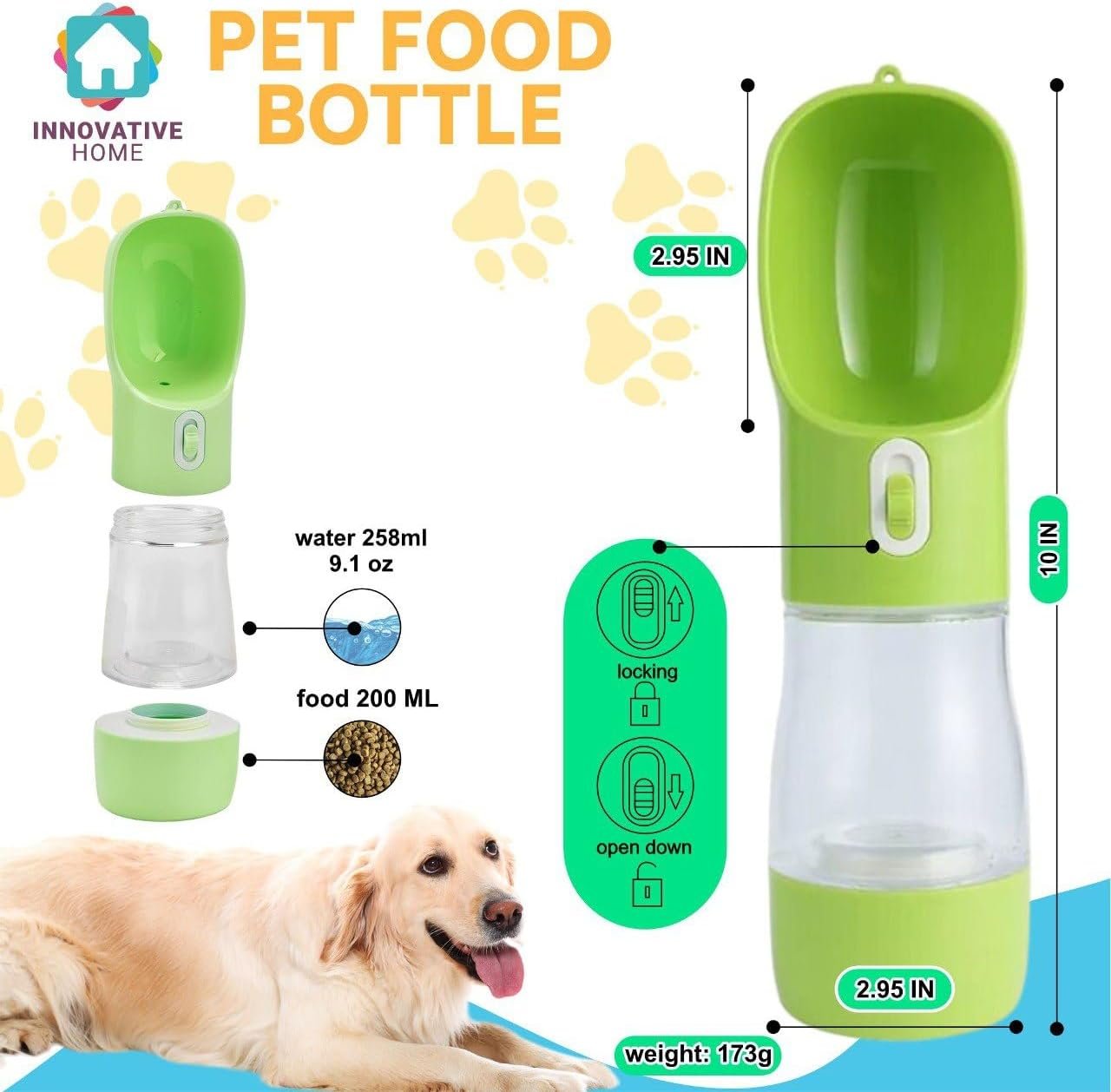 Botella portátil de agua y comida para perros, limpiador de patas, cepillo, toalla, botella de agua de viaje para perros y gatos, perfecta para viajes por carretera, paseos y aventuras - Imagen 7