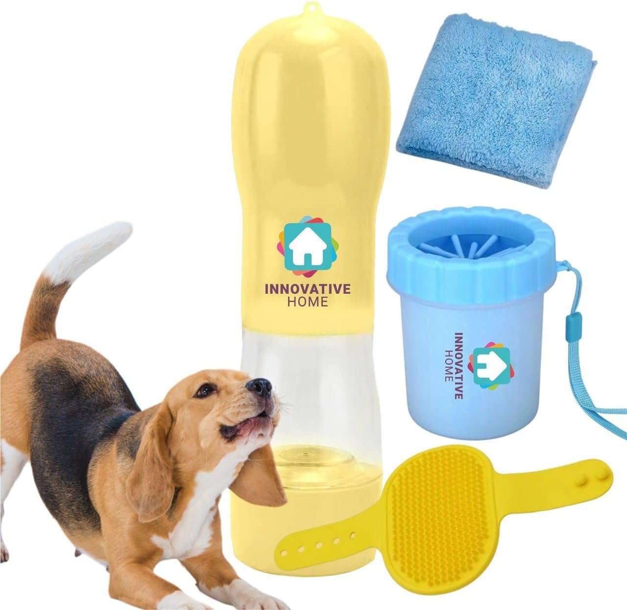 Botella portátil de agua y comida para perros, limpiador de patas, cepillo, toalla, botella de agua de viaje para perros y gatos, perfecta para viajes por carretera, paseos y aventuras - Imagen 8