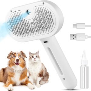 Cepillo de vapor 3 en 1 para gatos, cepillo de vapor para mascotas para gatos y perros de pelo largo corto, peine de eliminación de pelo en aerosol para mascotas para animales pequeños que se