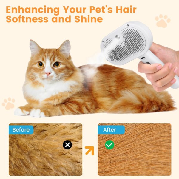 Cepillo de vapor 3 en 1 para gatos, cepillo de vapor para mascotas para gatos y perros de pelo largo corto, peine de eliminación de pelo en aerosol para mascotas para animales pequeños que se - Imagen 5