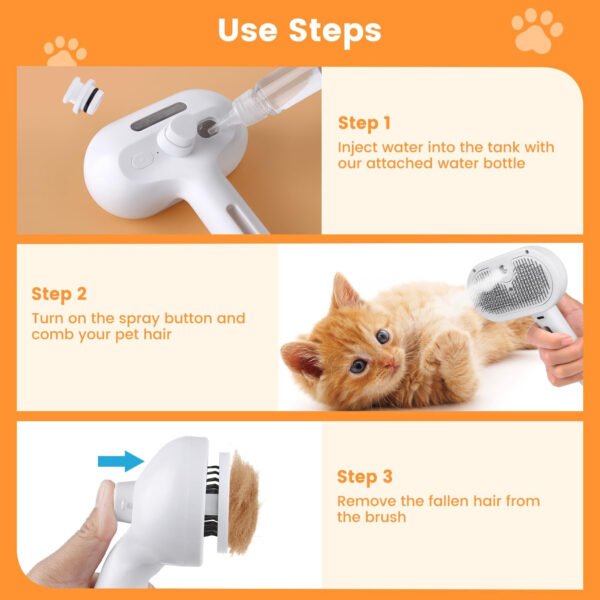 Cepillo de vapor 3 en 1 para gatos, cepillo de vapor para mascotas para gatos y perros de pelo largo corto, peine de eliminación de pelo en aerosol para mascotas para animales pequeños que se - Imagen 7