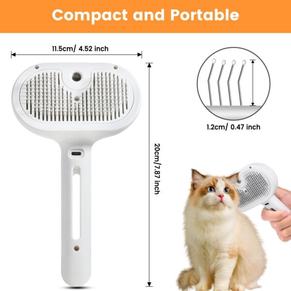 Cepillo de vapor 3 en 1 para gatos, cepillo de vapor para mascotas para gatos y perros de pelo largo corto, peine de eliminación de pelo en aerosol para mascotas para animales pequeños que se - Imagen 8