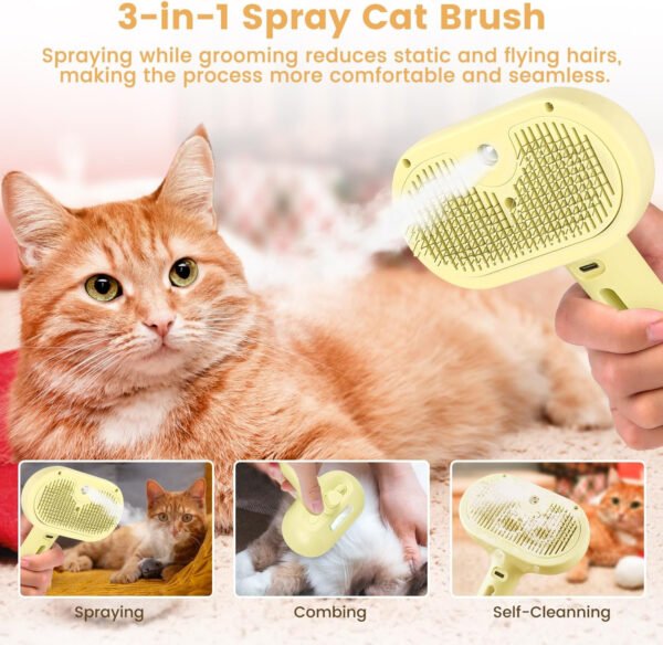 Cepillo de vapor 3 en 1 para gatos, cepillo de vapor para mascotas para gatos y perros de pelo largo corto, peine de eliminación de pelo en aerosol para mascotas para animales pequeños que se - Imagen 14