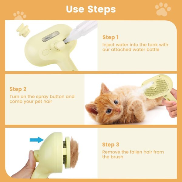 Cepillo de vapor 3 en 1 para gatos, cepillo de vapor para mascotas para gatos y perros de pelo largo corto, peine de eliminación de pelo en aerosol para mascotas para animales pequeños que se - Imagen 15