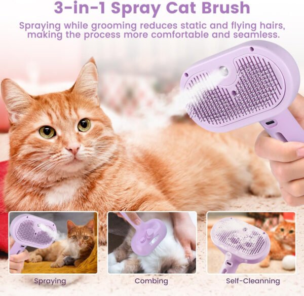 Cepillo de vapor 3 en 1 para gatos, cepillo de vapor para mascotas para gatos y perros de pelo largo corto, peine de eliminación de pelo en aerosol para mascotas para animales pequeños que se - Imagen 23