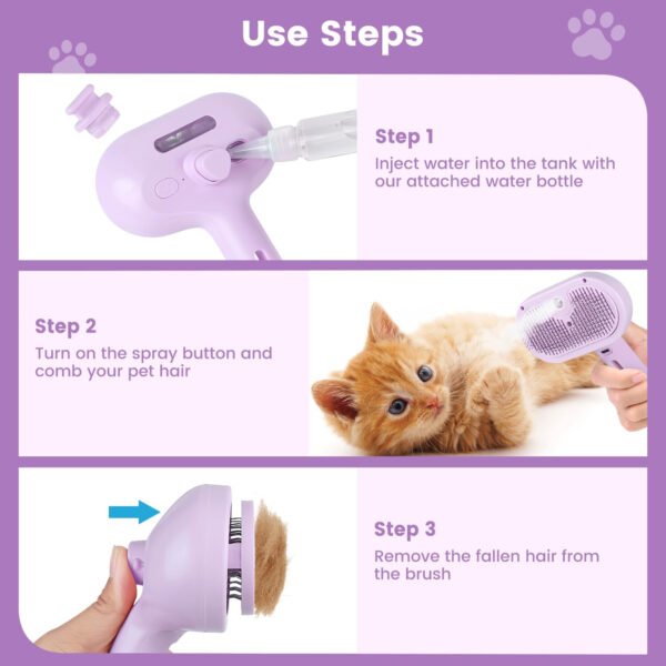 Cepillo de vapor 3 en 1 para gatos, cepillo de vapor para mascotas para gatos y perros de pelo largo corto, peine de eliminación de pelo en aerosol para mascotas para animales pequeños que se - Imagen 24