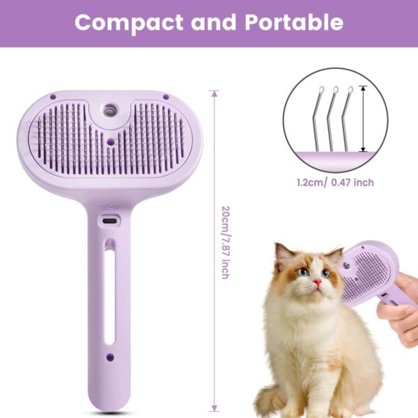 Cepillo de vapor 3 en 1 para gatos, cepillo de vapor para mascotas para gatos y perros de pelo largo corto, peine de eliminación de pelo en aerosol para mascotas para animales pequeños que se - Imagen 25
