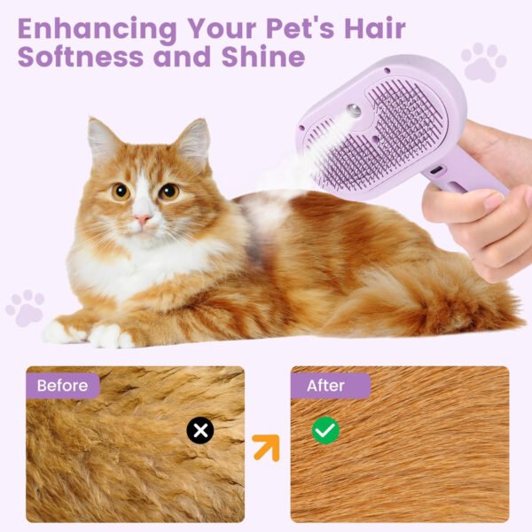 Cepillo de vapor 3 en 1 para gatos, cepillo de vapor para mascotas para gatos y perros de pelo largo corto, peine de eliminación de pelo en aerosol para mascotas para animales pequeños que se - Imagen 26