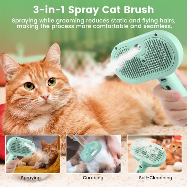 Cepillo de vapor 3 en 1 para gatos, cepillo de vapor para mascotas para gatos y perros de pelo largo corto, peine de eliminación de pelo en aerosol para mascotas para animales pequeños que se - Imagen 46