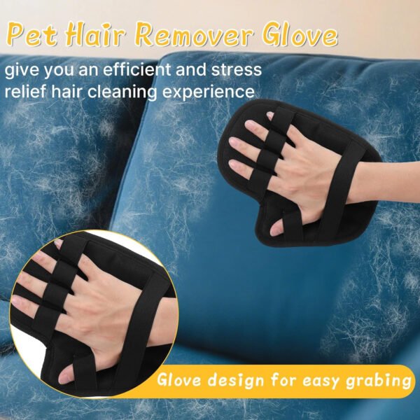 2 guantes de depilación de mascotas – Herramienta reutilizable de depilación de mascotas con dedos divididos para gatos y perros, removedor electrostático de pelo para sofá, alfombra, muebles, coche - Imagen 2
