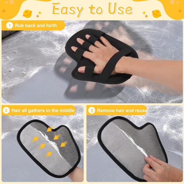 2 guantes de depilación de mascotas – Herramienta reutilizable de depilación de mascotas con dedos divididos para gatos y perros, removedor electrostático de pelo para sofá, alfombra, muebles, coche - Imagen 3