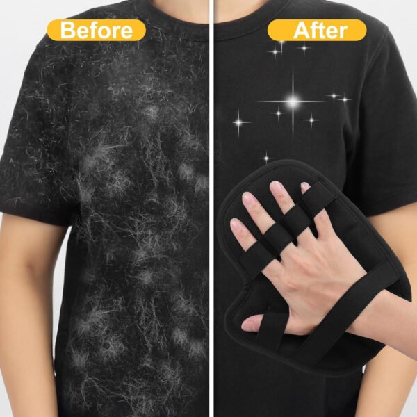 2 guantes de depilación de mascotas – Herramienta reutilizable de depilación de mascotas con dedos divididos para gatos y perros, removedor electrostático de pelo para sofá, alfombra, muebles, coche - Imagen 4