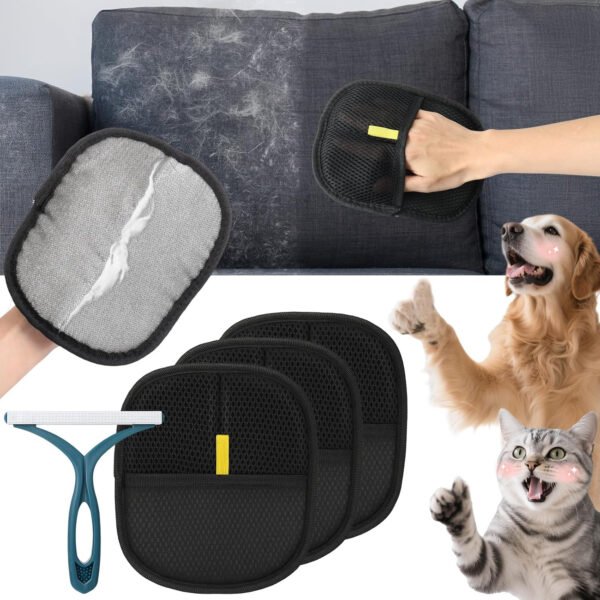 2 guantes de depilación de mascotas – Herramienta reutilizable de depilación de mascotas con dedos divididos para gatos y perros, removedor electrostático de pelo para sofá, alfombra, muebles, coche - Imagen 8