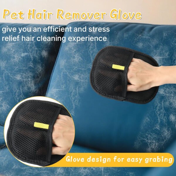 2 guantes de depilación de mascotas – Herramienta reutilizable de depilación de mascotas con dedos divididos para gatos y perros, removedor electrostático de pelo para sofá, alfombra, muebles, coche - Imagen 9