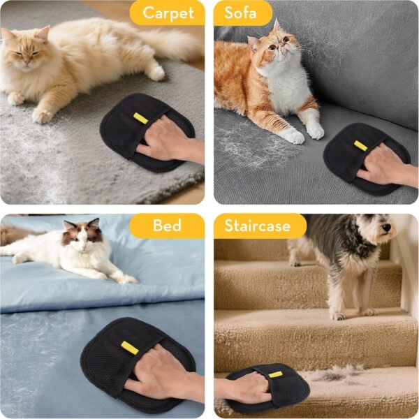 2 guantes de depilación de mascotas – Herramienta reutilizable de depilación de mascotas con dedos divididos para gatos y perros, removedor electrostático de pelo para sofá, alfombra, muebles, coche - Imagen 13