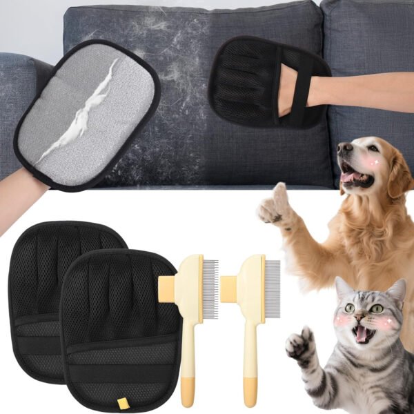 2 guantes de depilación de mascotas – Herramienta reutilizable de depilación de mascotas con dedos divididos para gatos y perros, removedor electrostático de pelo para sofá, alfombra, muebles, coche - Imagen 18