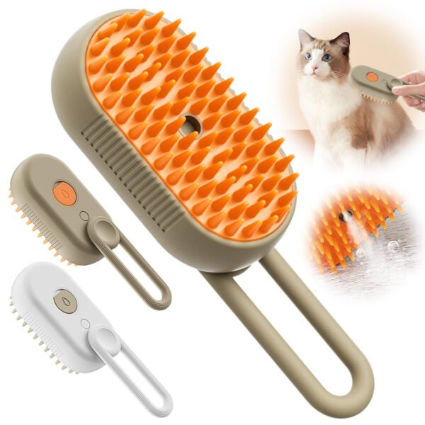 Cepillo de vapor para mascotas, cepillo de vapor 3 en 1 para gatos para quitar y arreglarse, peine multifuncional de limpieza para perros (caqui)