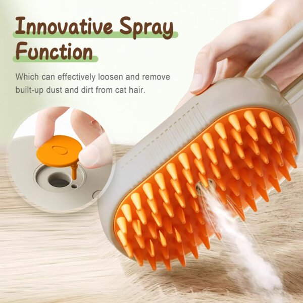 Cepillo de vapor para mascotas, cepillo de vapor 3 en 1 para gatos para quitar y arreglarse, peine multifuncional de limpieza para perros (caqui) - Imagen 5