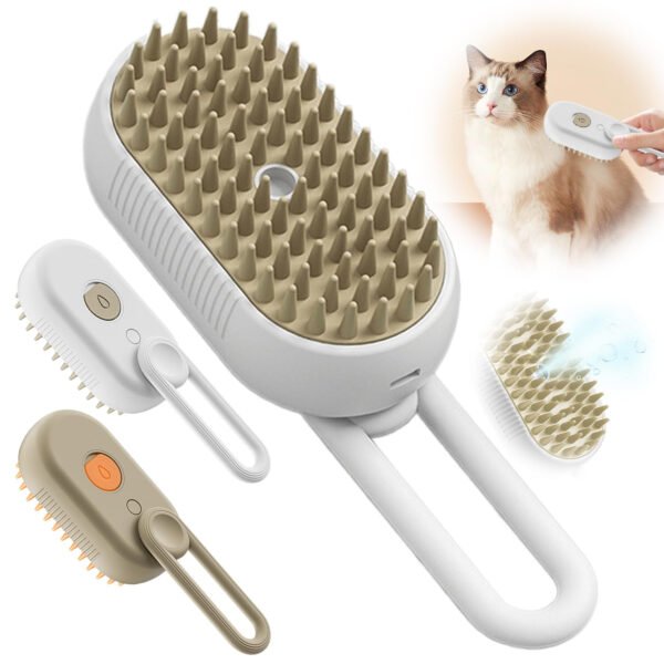Cepillo de vapor para mascotas, cepillo de vapor 3 en 1 para gatos para quitar y arreglarse, peine multifuncional de limpieza para perros (caqui) - Imagen 7