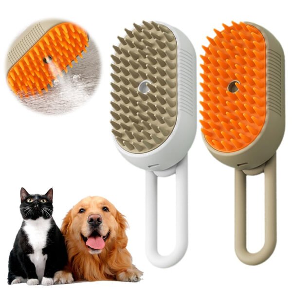 Cepillo de vapor para mascotas, cepillo de vapor 3 en 1 para gatos para quitar y arreglarse, peine multifuncional de limpieza para perros (caqui) - Imagen 8