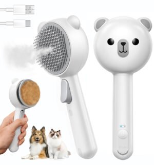 Cepillo de vapor para gatos, peine de eliminación de pelo de mascotas con botón de liberación, cepillo 3 en 1 para gatos de interior para desprendimiento, cepillos impermeables para mascotas para
