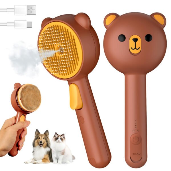 Cepillo de vapor para gatos, peine de eliminación de pelo de mascotas con botón de liberación, cepillo 3 en 1 para gatos de interior para desprendimiento, cepillos impermeables para mascotas para - Imagen 9