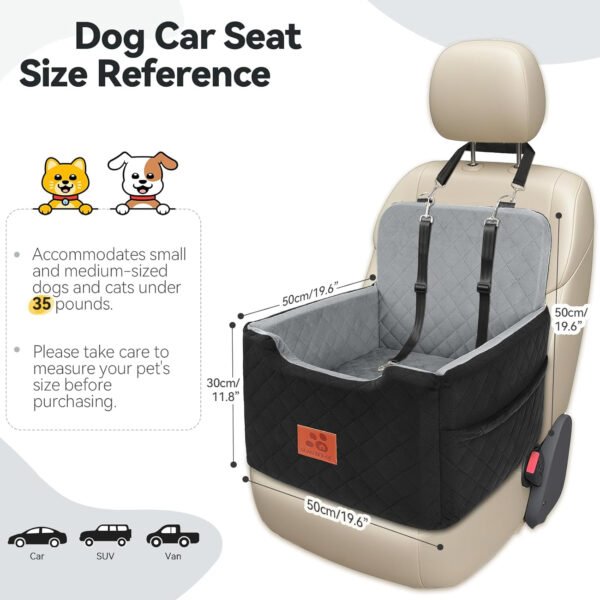 Asiento de automóvil para perros pequeños/medianos de menos de 35 libras, asientos elevadores de espuma viscoelástica para perros, asiento de automóvil para mascotas desmontable y lavable - Imagen 3