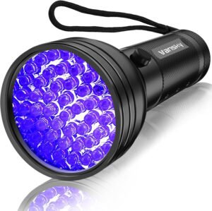 Linterna de luz negra UV para detección de orina de mascotas Vansky, detector ultravioleta de 51 leds para orina de perro/gato, manchas secas, chinches en alfombras/frazadas/suelo (baterías 3 AA incluidas)