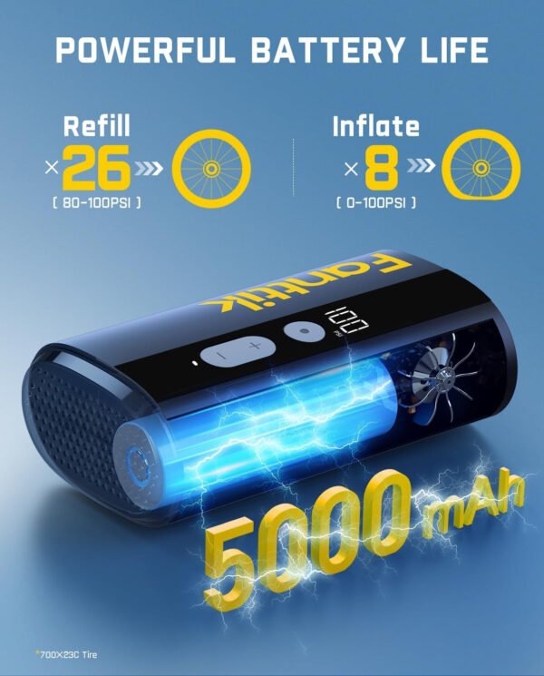 Fanttik X9 Ace Mini bomba de bicicleta, bomba de bicicleta de inflado rápido de 32 segundos con manómetro, bomba de aire eléctrica de 150 PSI con válvula Presta y Schrader, adecuada para bicicleta de - Imagen 4