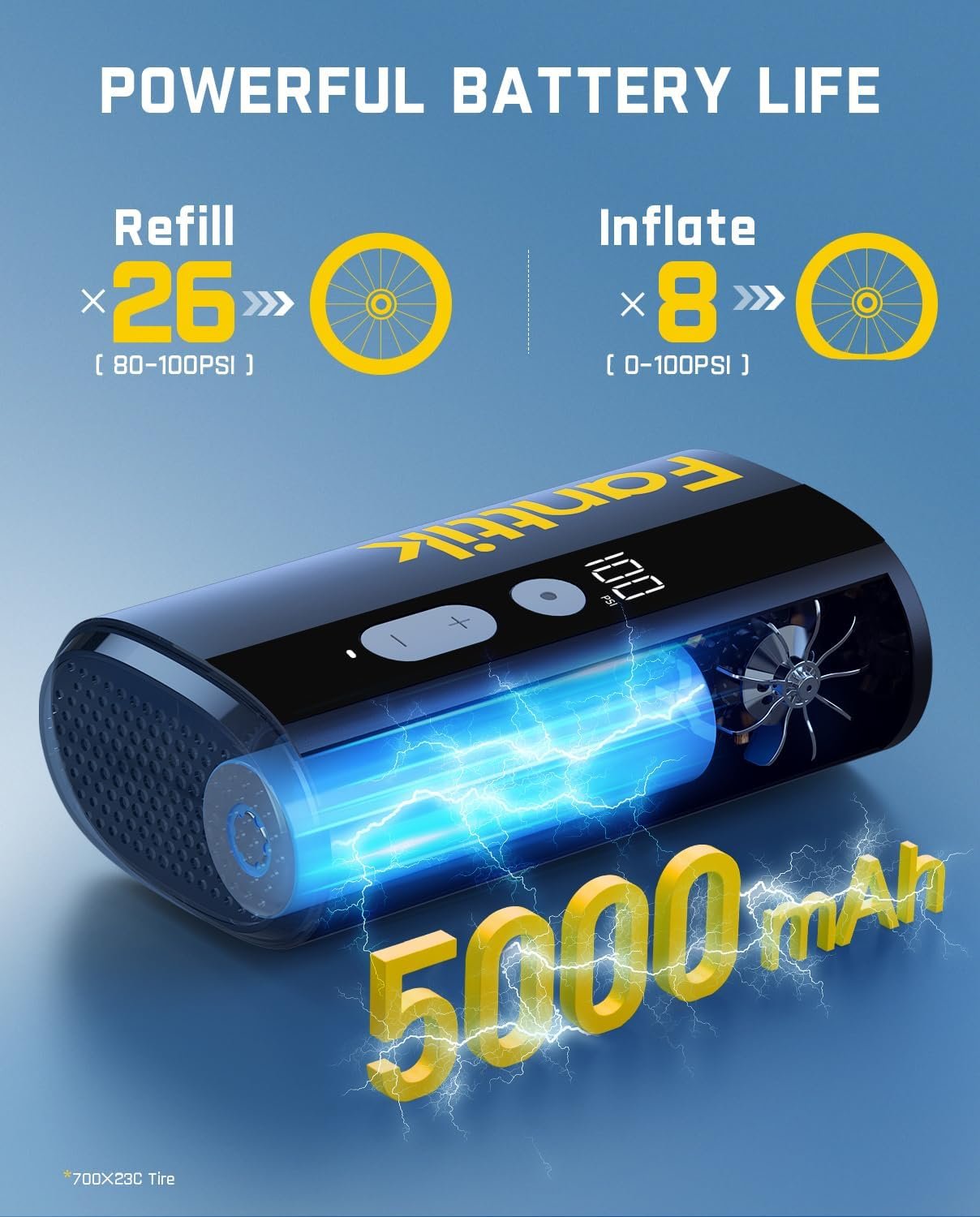 Fanttik X9 Ace Mini bomba de bicicleta, bomba de bicicleta de inflado rápido de 32 segundos con manómetro, bomba de aire eléctrica de 150 PSI con válvula Presta y Schrader, adecuada para bicicleta de - Imagen 4