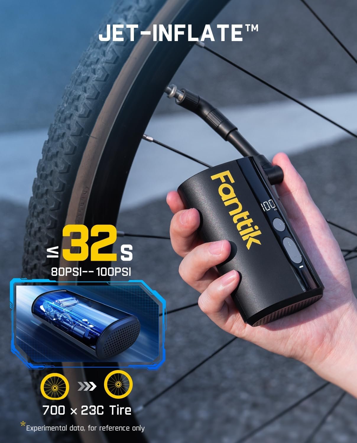 Fanttik X9 Ace Mini bomba de bicicleta, bomba de bicicleta de inflado rápido de 32 segundos con manómetro, bomba de aire eléctrica de 150 PSI con válvula Presta y Schrader, adecuada para bicicleta de - Imagen 5