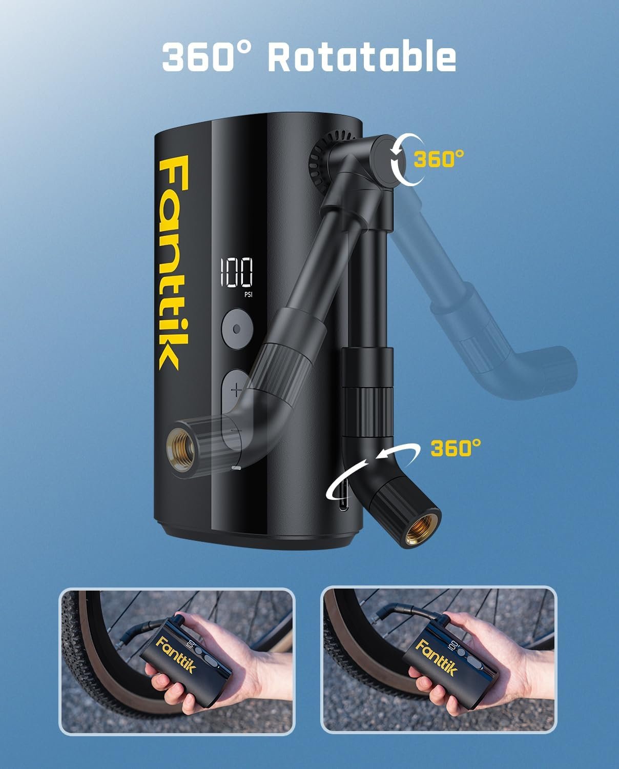 Fanttik X9 Ace Mini bomba de bicicleta, bomba de bicicleta de inflado rápido de 32 segundos con manómetro, bomba de aire eléctrica de 150 PSI con válvula Presta y Schrader, adecuada para bicicleta de - Imagen 7