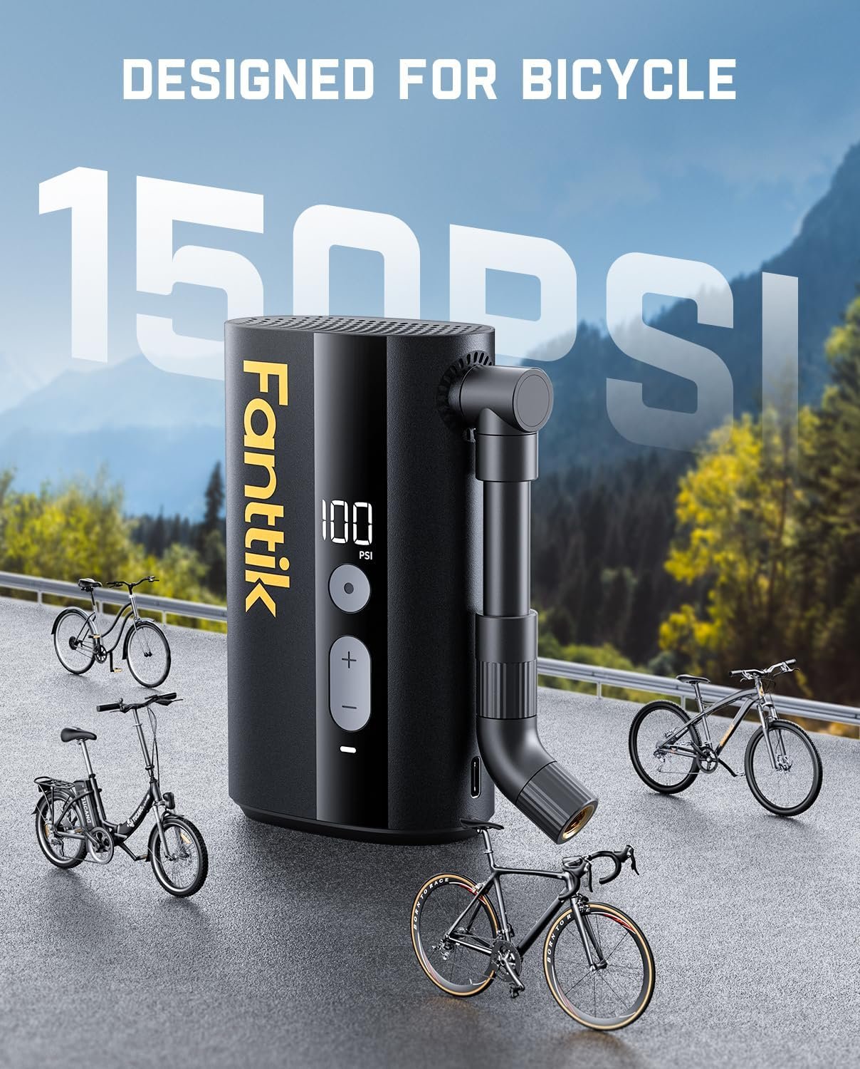 Fanttik X9 Ace Mini bomba de bicicleta, bomba de bicicleta de inflado rápido de 32 segundos con manómetro, bomba de aire eléctrica de 150 PSI con válvula Presta y Schrader, adecuada para bicicleta de - Imagen 10
