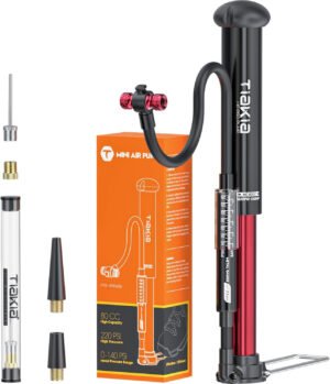 Tiakia Bomba de bicicleta con manómetro, bomba de bicicleta de alta presión, bomba de aire de mano portátil de alto volumen, compatible con Presta, válvulas Schrader, bomba de neumáticos de bicicleta