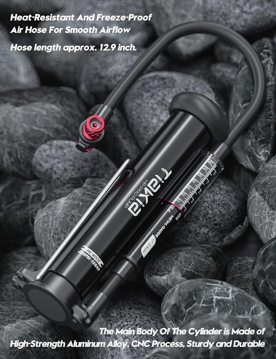 Tiakia Bomba de bicicleta con manómetro, bomba de bicicleta de alta presión, bomba de aire de mano portátil de alto volumen, compatible con Presta, válvulas Schrader, bomba de neumáticos de bicicleta - Imagen 6