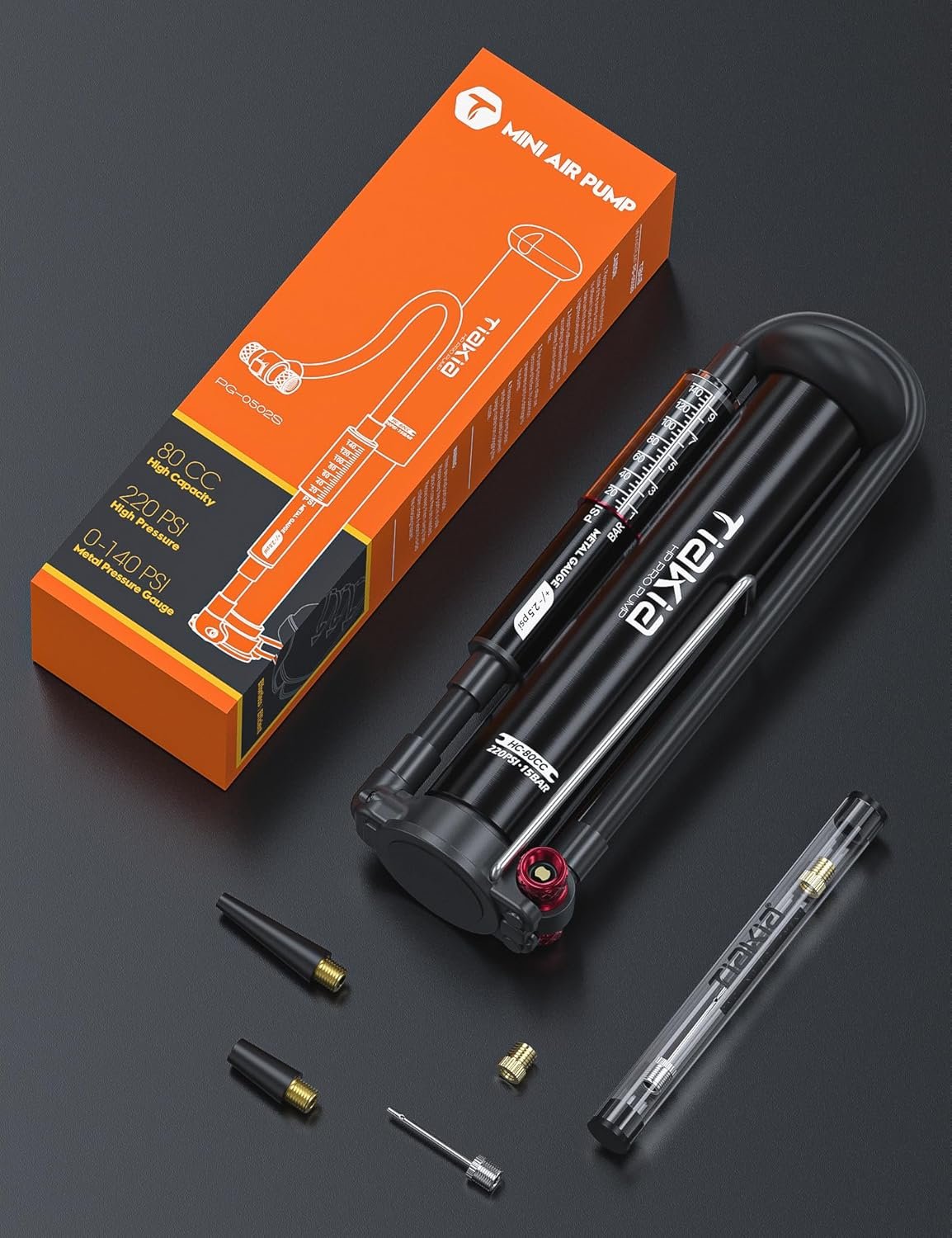 Tiakia Bomba de bicicleta con manómetro, bomba de bicicleta de alta presión, bomba de aire de mano portátil de alto volumen, compatible con Presta, válvulas Schrader, bomba de neumáticos de bicicleta - Imagen 7