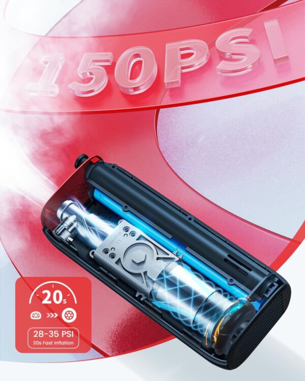 [2025 Upgraded] LASFIT BM1 Bike Pump [20s Fast Inflation] 150PSI Electric Bicycle Air Pump Portable Motorcycle Tire Inflator w/Digital Pressure Gauge, Smart Auto Stop, Schrader, Presta Valve - Imagen 9