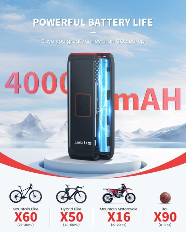 [2025 Upgraded] LASFIT BM1 Bike Pump [20s Fast Inflation] 150PSI Electric Bicycle Air Pump Portable Motorcycle Tire Inflator w/Digital Pressure Gauge, Smart Auto Stop, Schrader, Presta Valve - Imagen 10