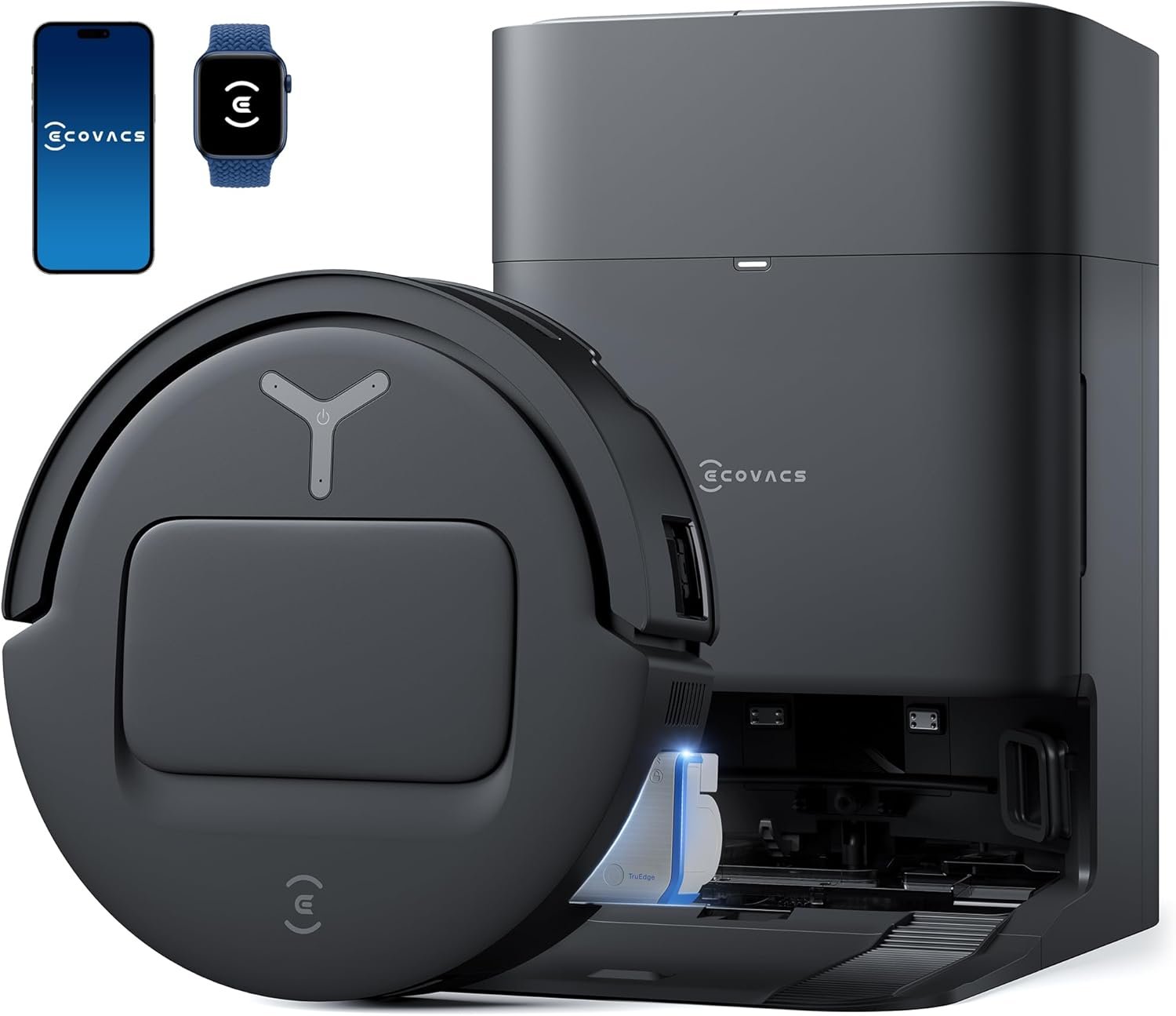 ECOVACS DEEBOT T80 Omni Robot Aspirador y trapeador, succión de 18,000 Pa, lavado de mopa OZMO™ en tiempo real, vaciado automático, secado con aire caliente, navegación AI, cepillo antienredos, para