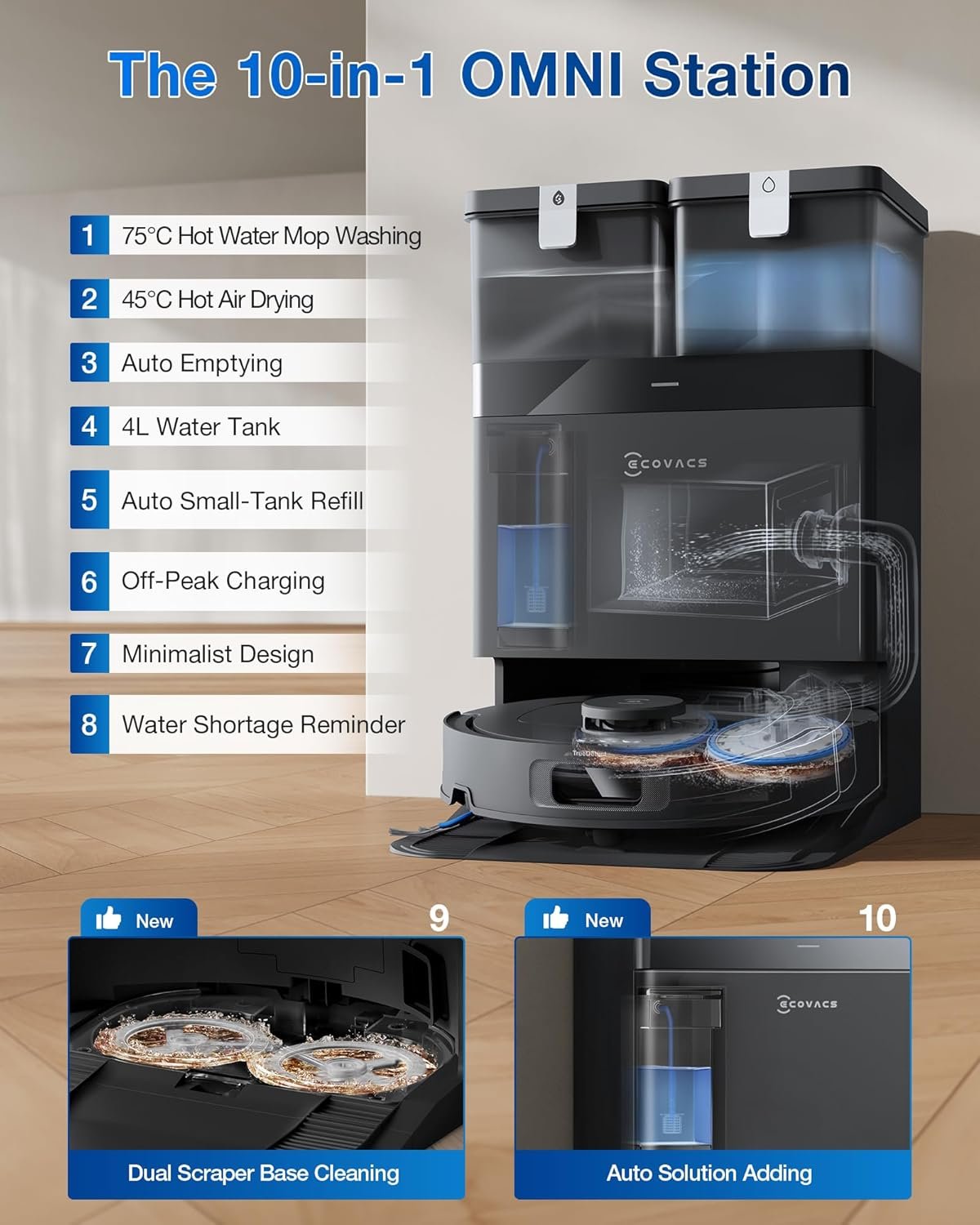 ECOVACS DEEBOT T80 Omni Robot Aspirador y trapeador, succión de 18,000 Pa, lavado de mopa OZMO™ en tiempo real, vaciado automático, secado con aire caliente, navegación AI, cepillo antienredos, para - Imagen 23