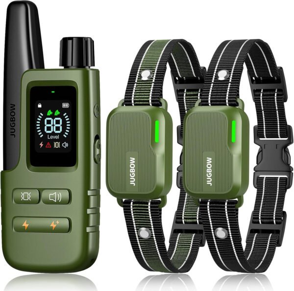 Jugbow Collar de choque para perros, 2 perros (10-120 libras) – Collar de entrenamiento de perros de 4200 pies con control remoto IPX7, impermeable, collar eléctrico con 4 modos de entrenamiento,