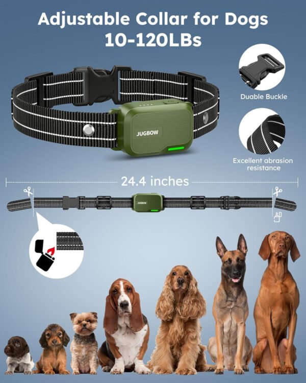 Jugbow Collar de choque para perros, 2 perros (10-120 libras) – Collar de entrenamiento de perros de 4200 pies con control remoto IPX7, impermeable, collar eléctrico con 4 modos de entrenamiento, - Imagen 5