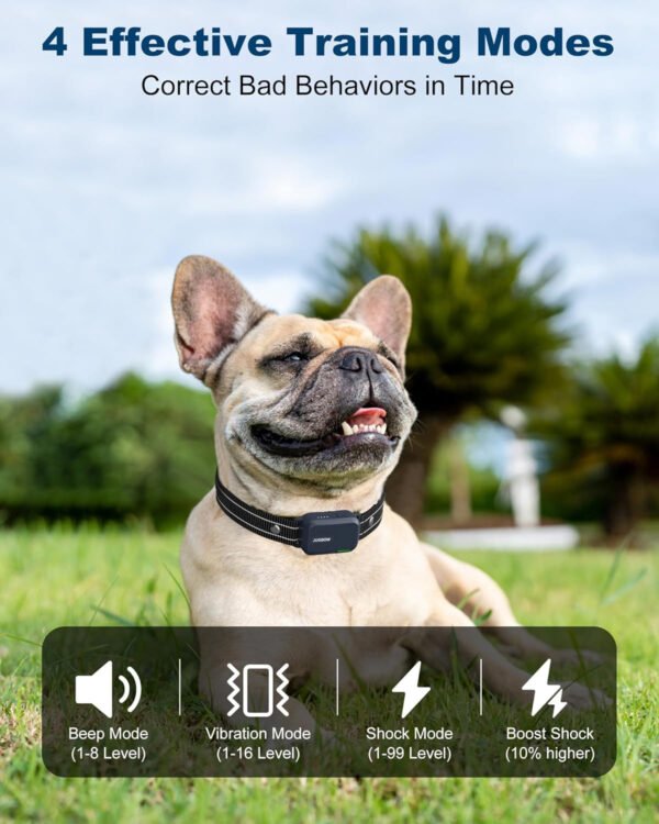 Jugbow Collar de choque para perros, 2 perros (10-120 libras) – Collar de entrenamiento de perros de 4200 pies con control remoto IPX7, impermeable, collar eléctrico con 4 modos de entrenamiento, - Imagen 16